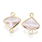 Glass Links connectors, with Brass Findings, Faceted Fan, Real 18K Gold Plated, Misty Rose, 12.5x10x3mm, Hole: 1mm
