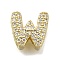 Brass Micro Pave Cubic Zirconia Letter Multi-Strand Links, Lead Free & Cadmium Free, Real 18K Gold Plated, Letter W, 8.5x9x4.5mm, Hole:  2.5x1mm