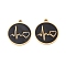 Ion Plating(IP) 304 Stainless Steel Enamel Pendants, Manual Polishing, Flat Round with Heartbeat, Real 18K Gold Plated, 17x15x1mm, Hole: 1.4mm