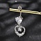 Alloy Crystal Rhinestone Dangle Curved Barbell Belly Rings, with 304 Stainless Steel Pins, Platinum & Stainless Steel Color, Heart, 39.5mm, Pin: 1.6mm