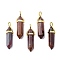 Natural Tiger Iron Pointed Pendants, with Random Brass Pendant Hexagon Bead Cap Bails, Golden, Bullet, 38.5~40x12~12.5x10~11mm, Hole: 3x4.5mm