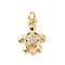 Brass Micro Pave Cubic Zirconia Charms, with Jump Ring, Cadmium Free & Lead Free, Sea Turtle with Flower Charms, Golden, 14.5x10x3mm, Hole: 2.8mm