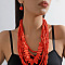 Bohemian Style Wood Beaded Multilayer Necklaces & Dangle Earrings Sets, Orange Red, 510mm