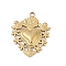 304 Stainless Steel Pendants, Sacred Heart Charm, Real 18K Gold Plated, 29.5x25x3.5mm, Hole: 2mm