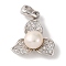 Rhodium Plated 925 Sterling Silver Micro Pave Clear Cubic Zirconia Pendants, Flower Charms with Round Natural Pearl, Real Platinum Plated, 16.5x14.5x6.5mm, Hole: 4x3mm