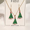 Christmas Tree Alloy Enamel Pendant Necklaces & Dangle Earrings Sets, Golden, Sea Green, 400mm