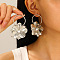 Alloy Dangle Stud Earrings, with Plastic Imitation Pearl Beads, Platinum, Flower, 50mm