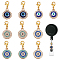 10Pcs 5 Style Evil Eye Alloy Rhinestone Badge Reel Pendant Decoration, with Alloy Lobster Claw Clasps, Golden, 30~32mm, 2pcs/style