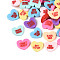 Handmade Polymer Clay Cabochons, Heart with Word, Mixed Color, 9~10x10~12x1.5~2.5mm, about 2173pcs/500g