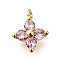 Brass Micro Pave Cubic Zirconia Pendants, Flower Charms, Real 18K Gold Plated, 9.5~10x7.5~8x3mm, Hole: 1.2mm