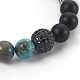 Эластичные браслеты из натуральных смешанных драгоценных камней и натуральных черных агатовых (окрашенных) бусин BJEW-JB04005-3