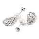 Cubic Zirconia Feather with Natural Pearl Dangle Stud Earrings EJEW-F318-14P-2