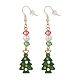 Pendientes colgantes de árbol de Navidad esmaltado con perlas de vidrio EJEW-JE04961-04-1