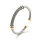 304 Stainless Steel Twist Rope Shape Open Cuff Bangle with Rhinestone for Women BJEW-D449-01GP-04-3