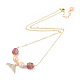 Collier pendentif queue de baleine en perles de quartz et perle de fraise naturelle avec chaînes câblées en laiton pour femme NJEW-T015-02G-1