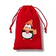 クリスマステーマの長方形ベルベットバッグ  ナイロンコード付き  巾着ポーチ  ギフト包装用  レッド  15.5~16.7x9.5~10.2cm TP-E005-01B-5