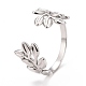 304 Stainless Steel Leaf Open Cuff Ring for Women RJEW-C025-09P-1