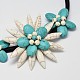 Flower Synthetic Turquoise Bib Statement Necklaces NJEW-P102-38-2