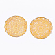 ポリコットン（ポリエステル綿）編みペンダント装飾  真鍮パーツ  花付きフラットラウンド  ライトゴールド  ゴールド  50x1mm FIND-Q078-14G-2