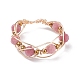 Round Natural Rhodochrosite Braided Bead Finger Ring with Glass RJEW-JR00450-04-1