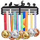 鉄メダル ハンガー ホルダー ディスプレイ ウォール ラック  3行  ネジ付き  ブラック  ハロウィーンの魔法のテーマ  フクロウ  400x150mm ODIS-WH0021-854-1