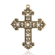 Plaqué or antique croix acrylique perles en alliage gros pendentifs PALLOY-J526-01AG-1