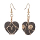 Boucles d'oreilles pendantes en pierre de lave naturelle coeur pour femme EJEW-JE04973-4