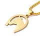 Horseshoe with Horse Head 201 Stainless Steel Pendant Necklace with Iron Box Chains NJEW-D048-01G-2