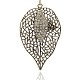 Antique Silver Alloy Crystal Rhinestone Leaf Necklace Big Pendants ALRI-J045-01AS-1