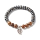 Bracelet extensible en perles de bois de labradorite naturelle et de wengé reiki BJEW-JB06896-02-1