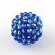 Ab-colore perline di strass in resina, con perle tonde acriliche all'interno, per i gioielli bubblegum, blu, 12x10mm, Foro: 2~2.5 mm