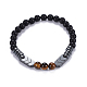 Bracelets extensibles en agate noire naturelle (teinte) et perles de pierres mélangées BJEW-JB04219-2