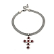 304 Halskette mit Kreuzanhänger aus Edelstahl und Glas NJEW-G115-02P-3
