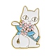 Emaille-Pins mit Cartoon-Yoga-Katze und Blumen JEWB-E030-01G-02-1