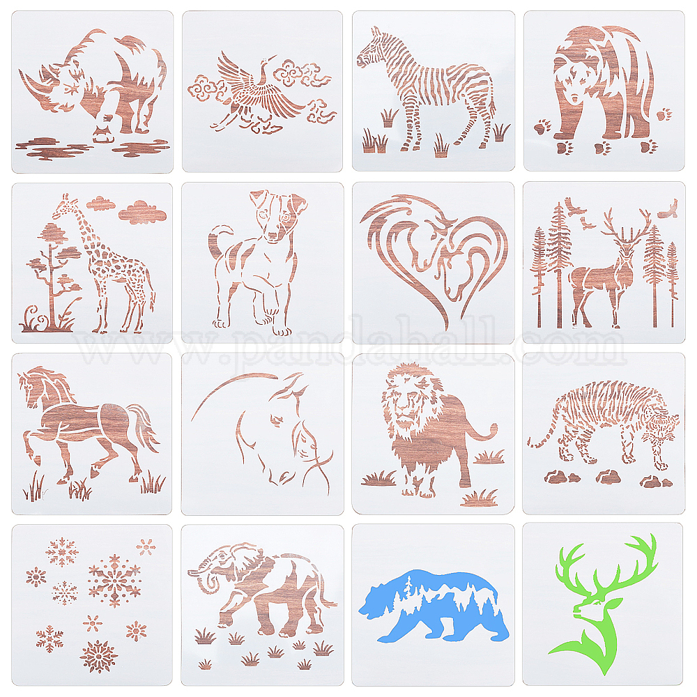 Shop 16 Pieces Animal Painting Stencils 7.87" Reusable