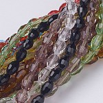 Glass Beads Strands, Faceted, Oval, Mixed Color, 6x4mm, Hole: 1mm, about 65~70pcs/strand, 14.96 inch~15.16 inch(38~38.5cm)