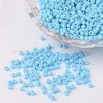 12/0 Opaque Colours Round Glass Seed Beads, Light Sky Blue, Size: about 2mm in diameter, hole:1mm, about 3303pcs/50g