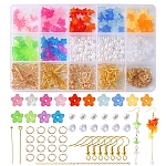 Diy kit de fabricación de aretes colgantes de flores diy, incluyendo cuentas de perlas acrílicas y plásticas, Ganchos del pendiente de hierro, Cadenas de cable de latón, color mezclado