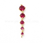 Colgantes de conector de circonita cúbica pavimentada de latón chapado en rack, sin plomo y cadmio, cinco eslabones redondos planos, real 18k chapado en oro, de color rosa oscuro, 36x7.5x3.5mm, agujero: 0.6 mm