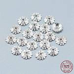 925 Sterling Silber Perlenkappen, 6-Blütenblatt, Blume, Silber, 8x2 mm, Bohrung: 1.2 mm