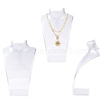 Organic Glass Necklace & Earring Standing Bust Displays, Clear, 135x64x210mm