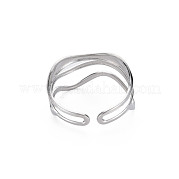 304 Stainless Steel Wave Wire Wrap Open Cuff Ring for Women RJEW-N038-047P