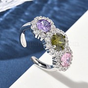 Латунные микро проложить манжеты кольца кубического циркония RJEW-H256-01P-01