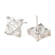 Серьги-гвоздики из латуни с ромбами и цирконием EJEW-L270-20P-02