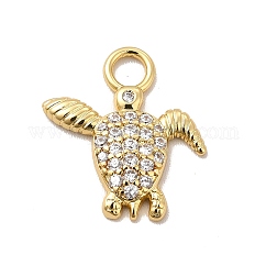 Cremagliera placcatura micro ottone spianare pendenti zirconi,  cadmio& piombo libero, placcato di lunga durata, fascino tartaruga marina, vero placcato oro 18k, chiaro, 16x15x2mm, Foro: 3 mm