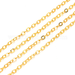 Cadenas de cable de latón, soldada, Sin cadmio y níque y plomo, con carrete, Plano Oval, dorado, 2.2x1.9x0.3mm, apto para anillos de salto de 0.6x4 mm, aproximadamente 32.8 pie (10 m) / rollo