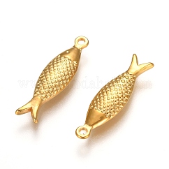 Anhänger aus Edelstahl 304, ionenplattiert (IP), Fisch, echtes 18k vergoldet, 21x6x2.5 mm, Bohrung: 1.5 mm