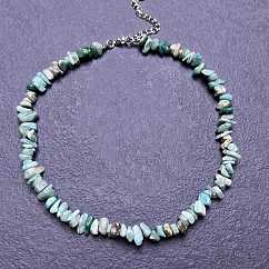 Colliers de perles en amazonite naturelle pour femmes, 16.93 pouce (43 cm)