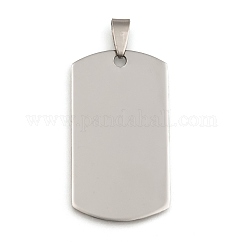 Colgantes de etiqueta en blanco con estampado de espejo, de acero inoxidable 201, con rectángulo redondeado y acabado pulido, que no se deslustran, para la fabricación de joyas de collar de hombres, con broche de presión en fianzas, color acero inoxidable, 43x24x1mm, agujero: 3 mm