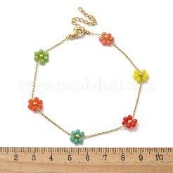 Браслеты на ногу из нержавеющей стали 304 и синтетического камня с цепочкой в виде цветка маргаритки для женщин&nbsp;LS-AJEW-B031-01G-03